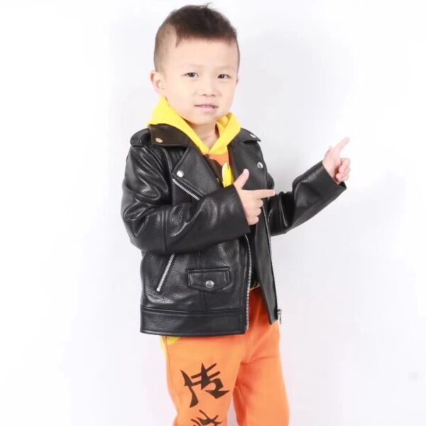 儿童男女绵羊皮短款机车时装皮衣简单机车 - 图片 3