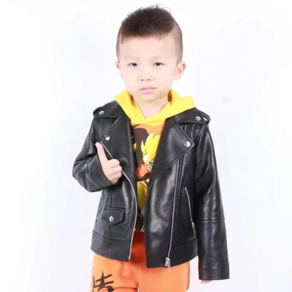 儿童男女绵羊皮短款机车时装皮衣简单机车 - 图片 5