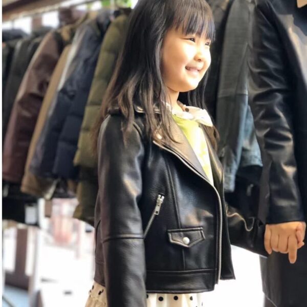 儿童男女绵羊皮短款机车时装皮衣简单机车 - 图片 4