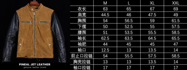 立领机车头层反绒牛皮拼接水洗复古机车 - 图片 14